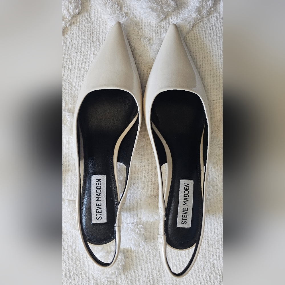 Steve Madden White Slingback Pumps with Black Insole
